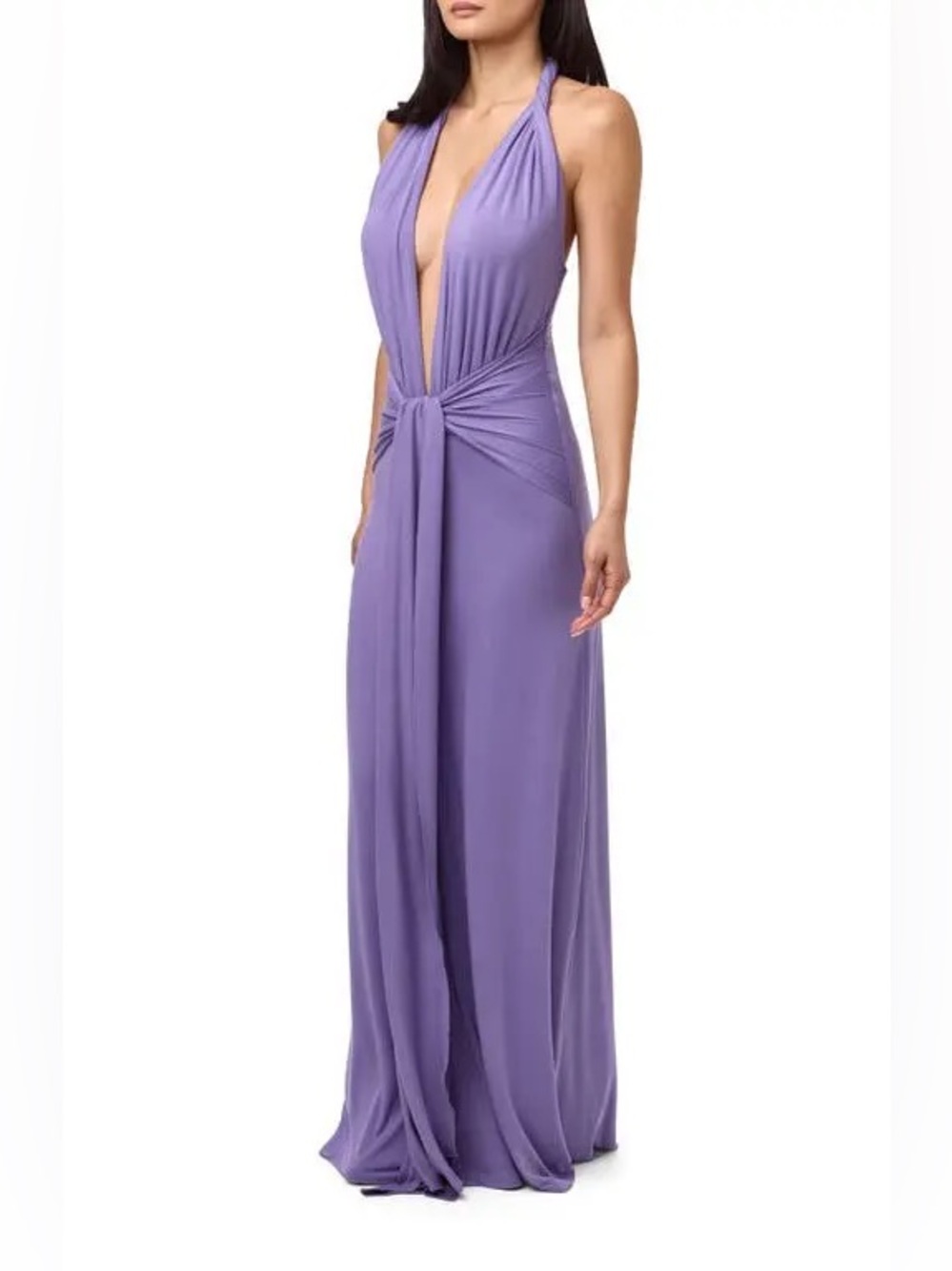 Naked Wardrobe Plunge Halter Maxi Dress Violet L NWOT - Picture 3 of 7